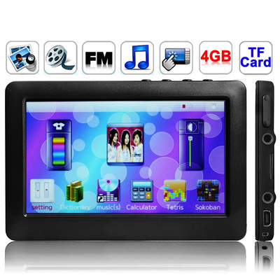 4.3 inch Touch screen 4GB MP5 Player, Support FM Radio, E-Book, Games, TV Out (Black)